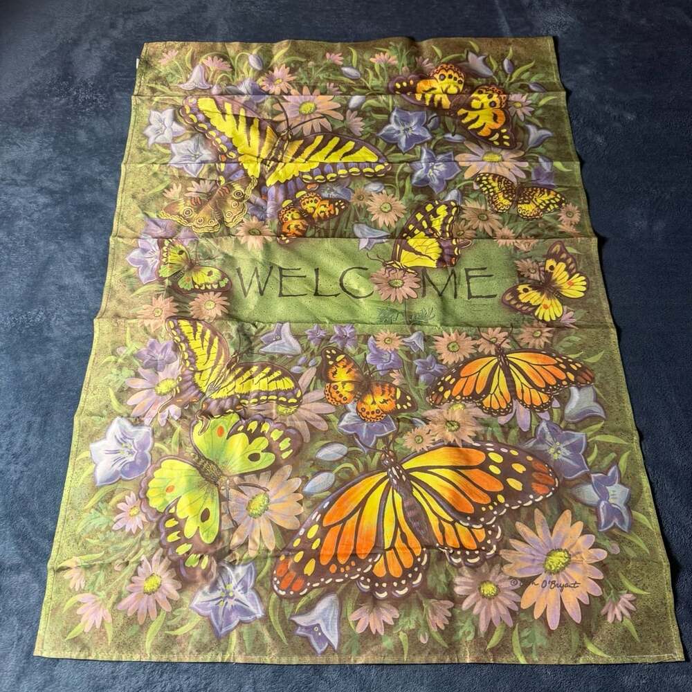 Carson Monarch Butterfly House Flag 28 x 40 Green Welcome Wildflower